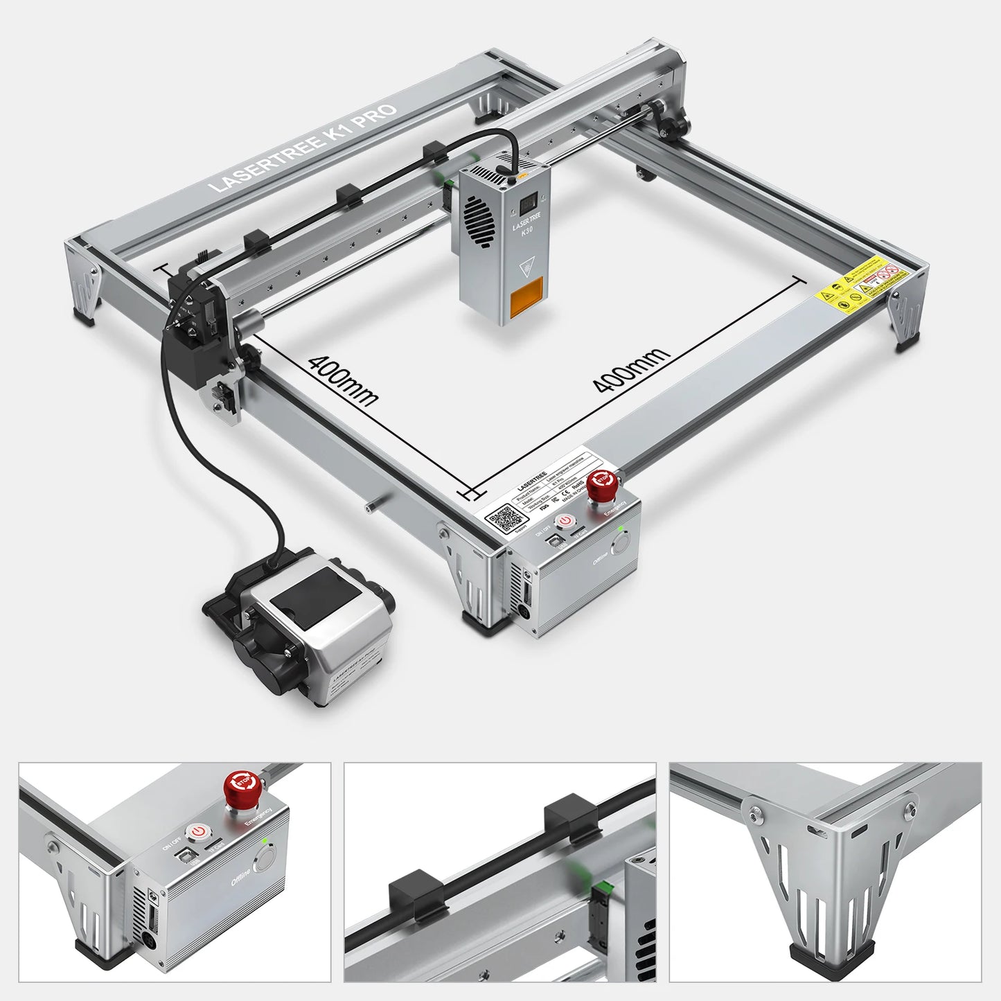 LASER TREE K1 PRO Laser Engraver with 30W 40W Laser Module Air Assist Wood Engraving Cutting Machine Woodworking Area 400X400mm