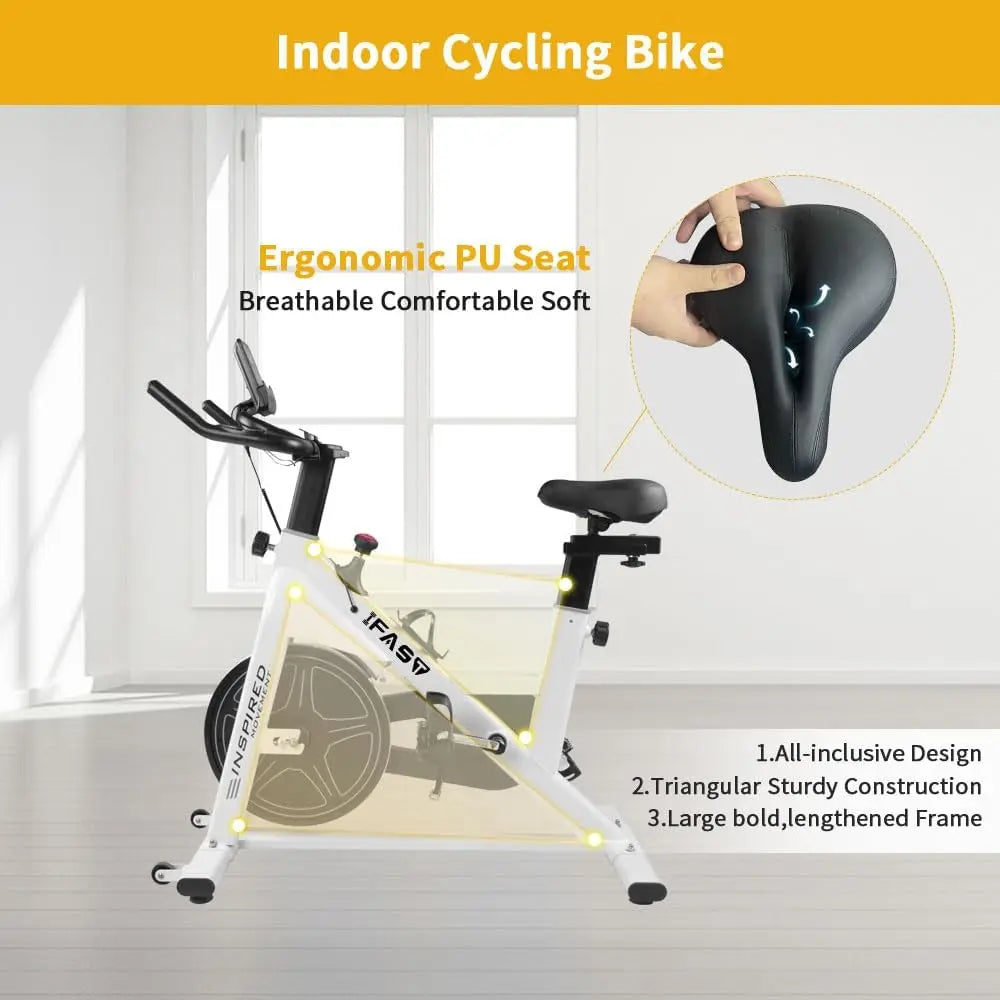 Home indoor exercise bike with LCD display and comfortable seat for aerobic fitness training in home gym
