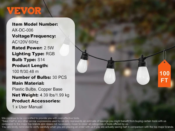 SucceBuy RGB Outdoor String Lights with APP Control 15 Single-Color Adjustable Brightness Time Setting Waterproof Hanging Lights