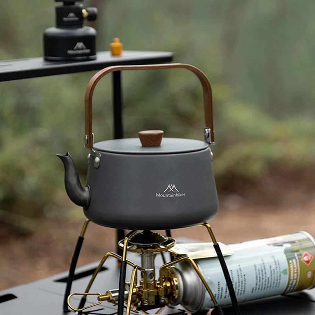 1.1L Camping Water Kettle with Wood Handle Teapot Coffee Pot Aluminum Alloy Ultralight Outdoor Kettle Tourist Cookware Supplies