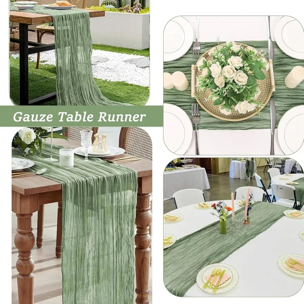 6 Pack Cheesecloth Table Runner - Sage Green Table Runner Boho Gauze Fabric Cheese Cloth Table Runners 35 x 120 Inch Rustic Shee