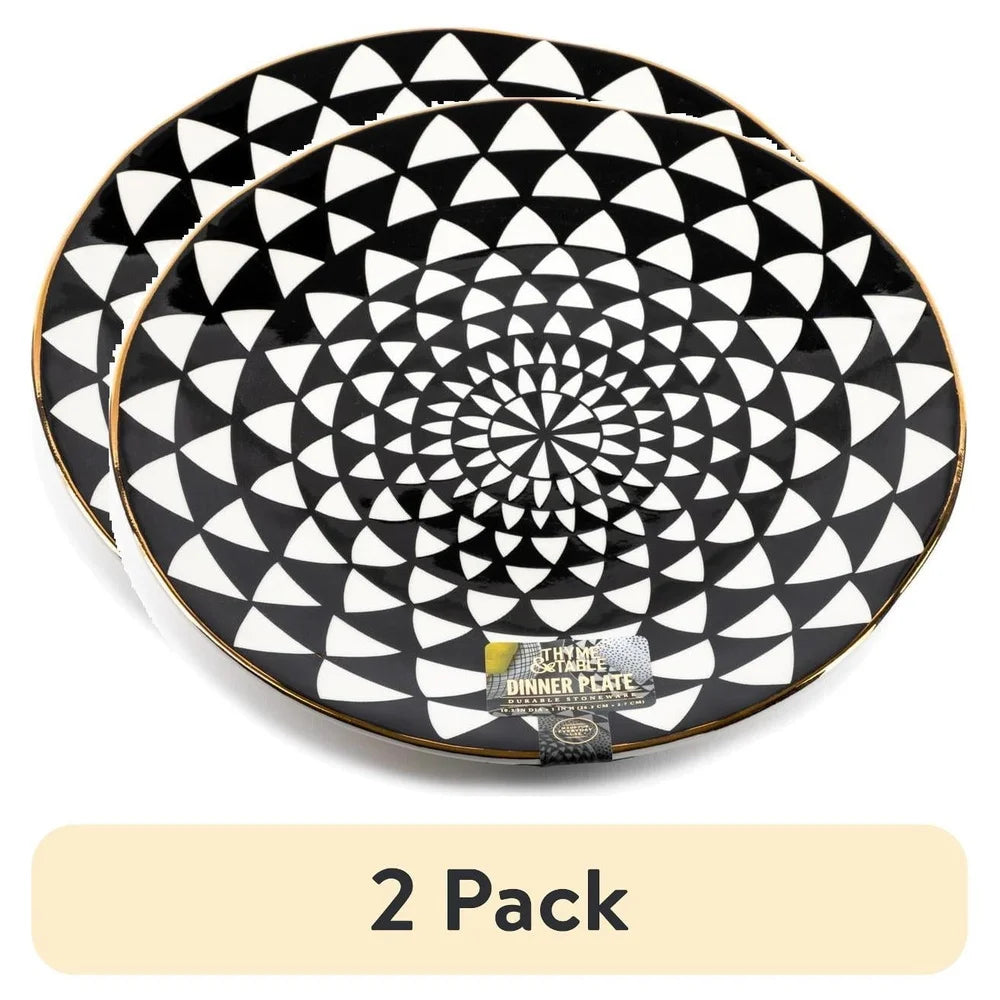 2 Pack Stoneware Dinner Plates Elegant Medallion Design Dishwasher Microwave Safe Round Tableware Ideal Everyday and Special