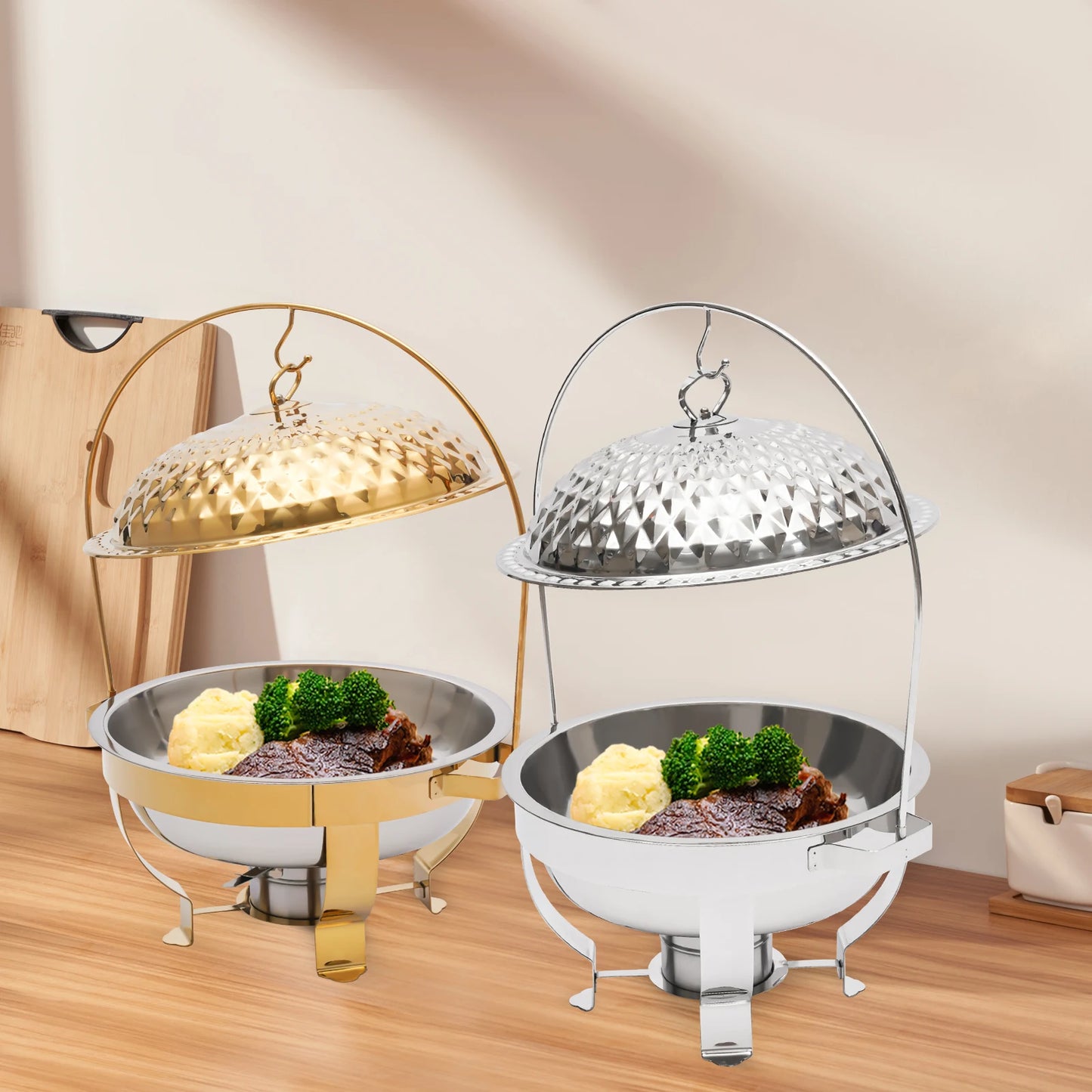 4.5L Round Stainless Steel Chafer Buffet Servers and Warmers Set Warming Tray Chafing Dish Buffet Set Gold/Silver for Parties