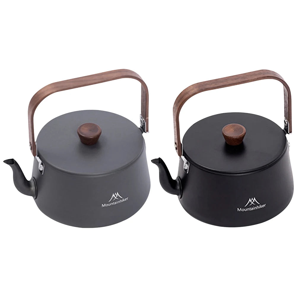1.1L Camping Water Kettle with Wood Handle Teapot Coffee Pot Aluminum Alloy Ultralight Outdoor Kettle Tourist Cookware Supplies