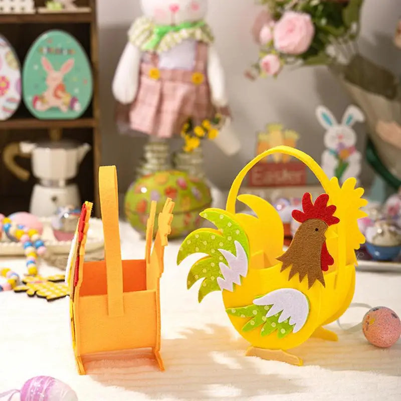 Easter Rooster Bucket Bags 3x Felt Easter Rooster Bucket Cute Funny Farmhouse Chicken Egg Holder With Handle For Boys Girls