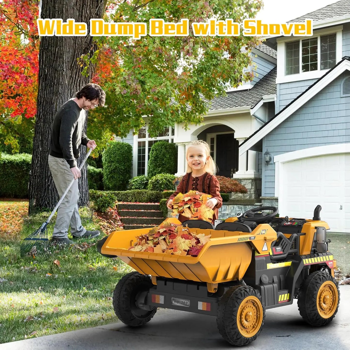 Ride on Dump Truck, 12V Ride on Car with Remote Control, Electric Dump Bed and Extra Shovel, Ride on Construction Vehicle with M