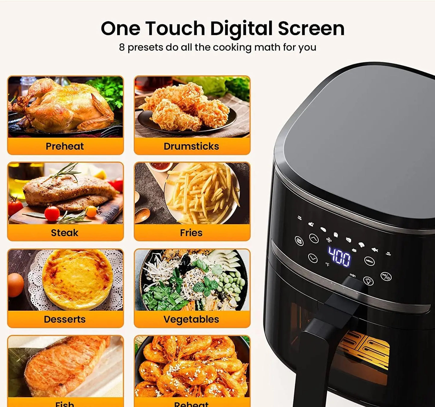 Adoolla Air Fryer Oven 5 Qt Large Oil Free Touch Screen 1500W Mini Oven Combo with 7 Accessories, One-Touch Digital Controls, No