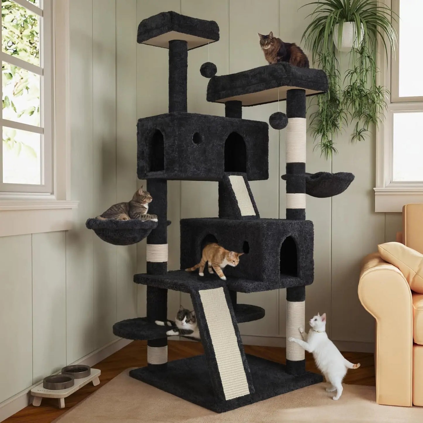 66 Inches Multi-Level Large Cat Tree Tower for Indoor Big Feline/Cozy Plush Perches/Condo/Sisal Scratching Posts