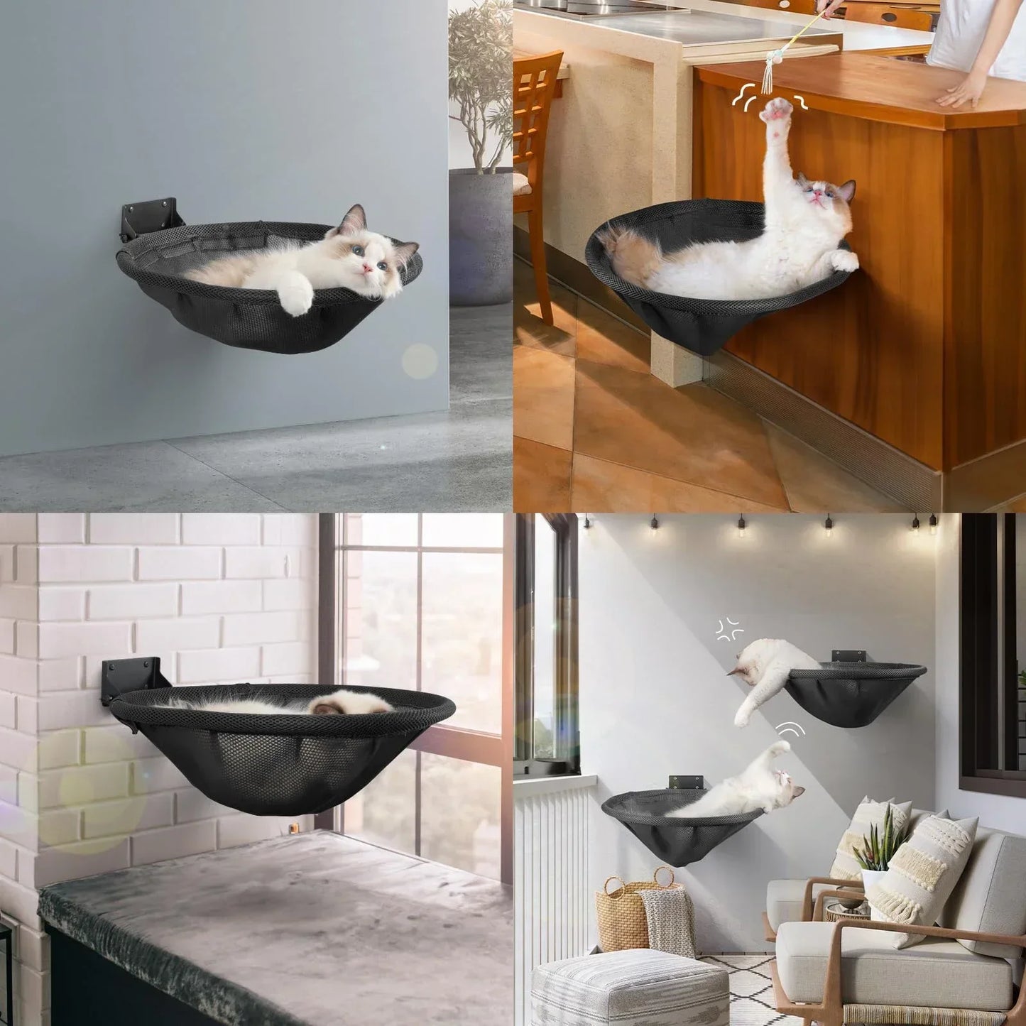 Cat Hammock Bed Wall Mounted Foldable Stable 42cm Cat Beds Breathable Cats Wall Shelf for Sleeping Playing Climbing Accessories