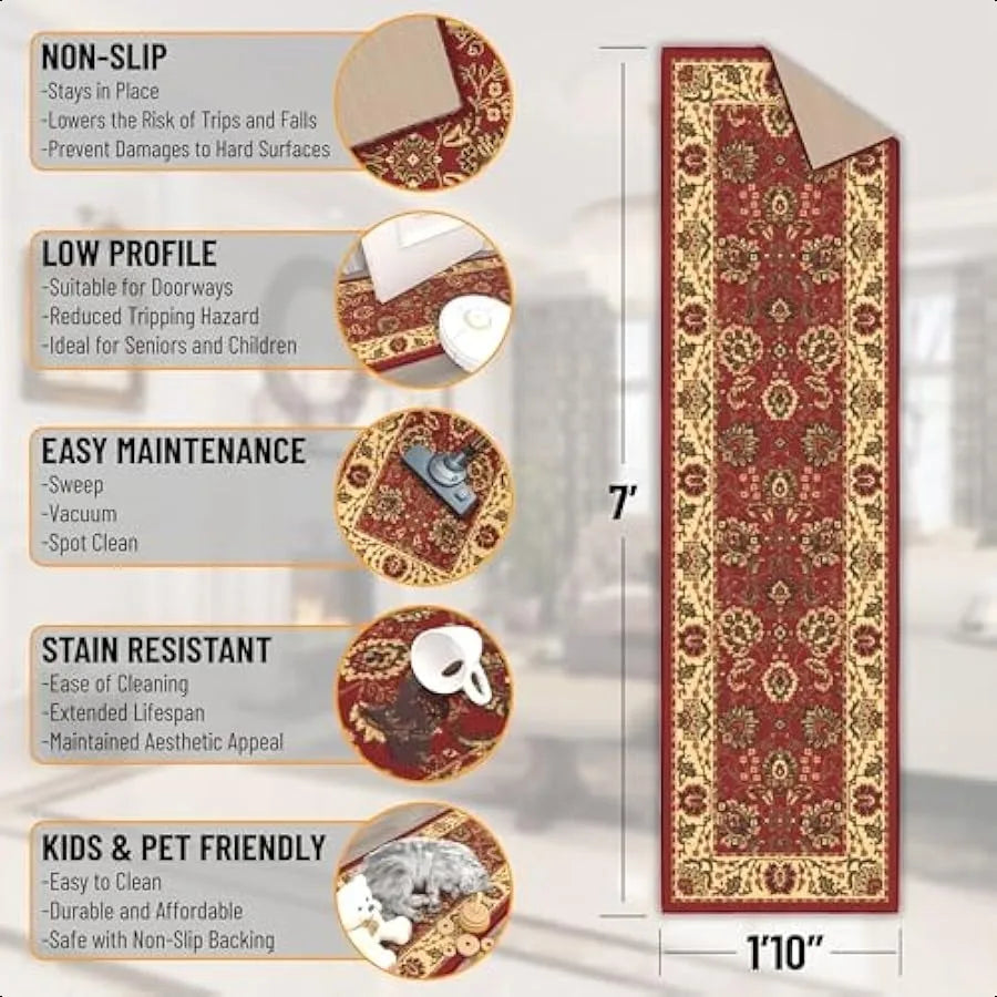 Hallway Runner Rug 1 Foot 10 Inches x 7 Feet Non Slip Oriental Area Rug Easy to Clean Durable Pet Friendly Floor Carpet