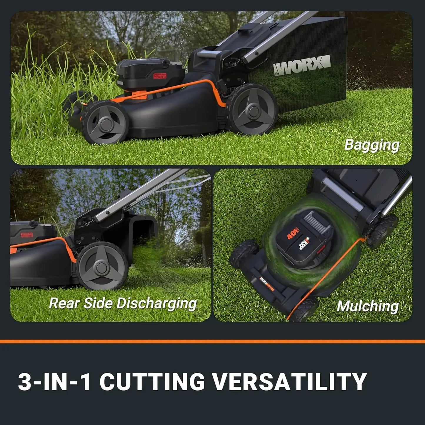 Nitro 40V 21" Cordless Lawn Mower with Aerodeck & Intellicut, Electric Mower with Variable Speed, Self-propelled Lawn Mower
