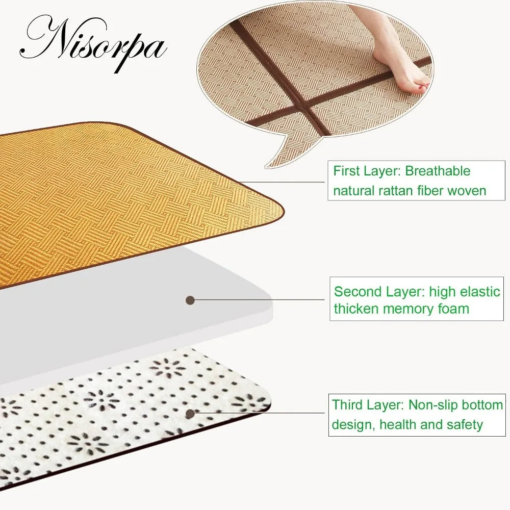 71'' x 71'' Japanese Rug Tatami Rug Mat 0.47'' Thick Japanese Floor Mattress Rattan Non-Slip Breathable Memory Foam Area Rug Be