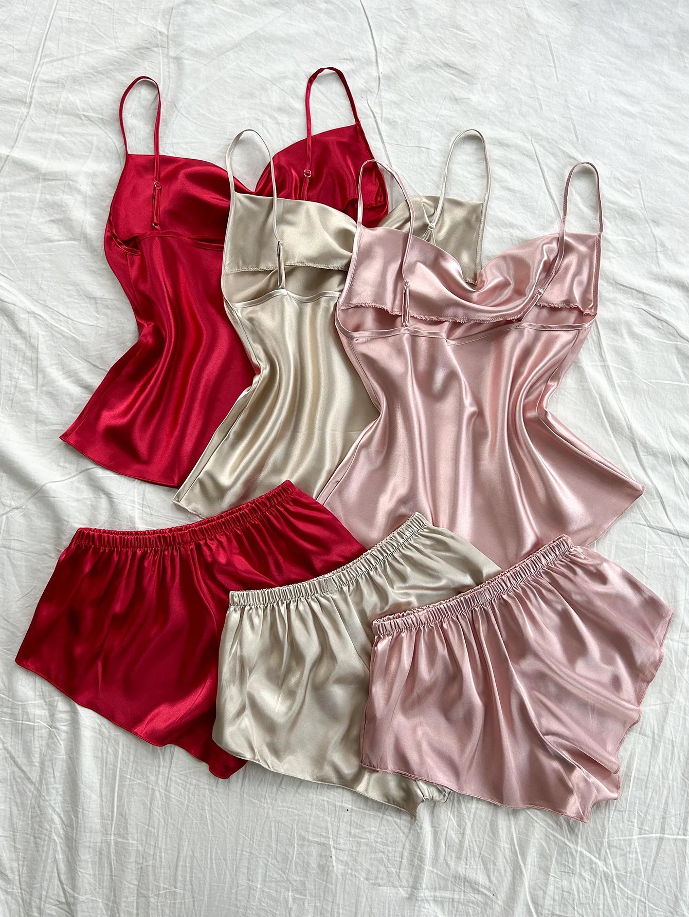 New solid color Sleepwear set sexy and comfortable halter shorts 6 piece women's pajama set