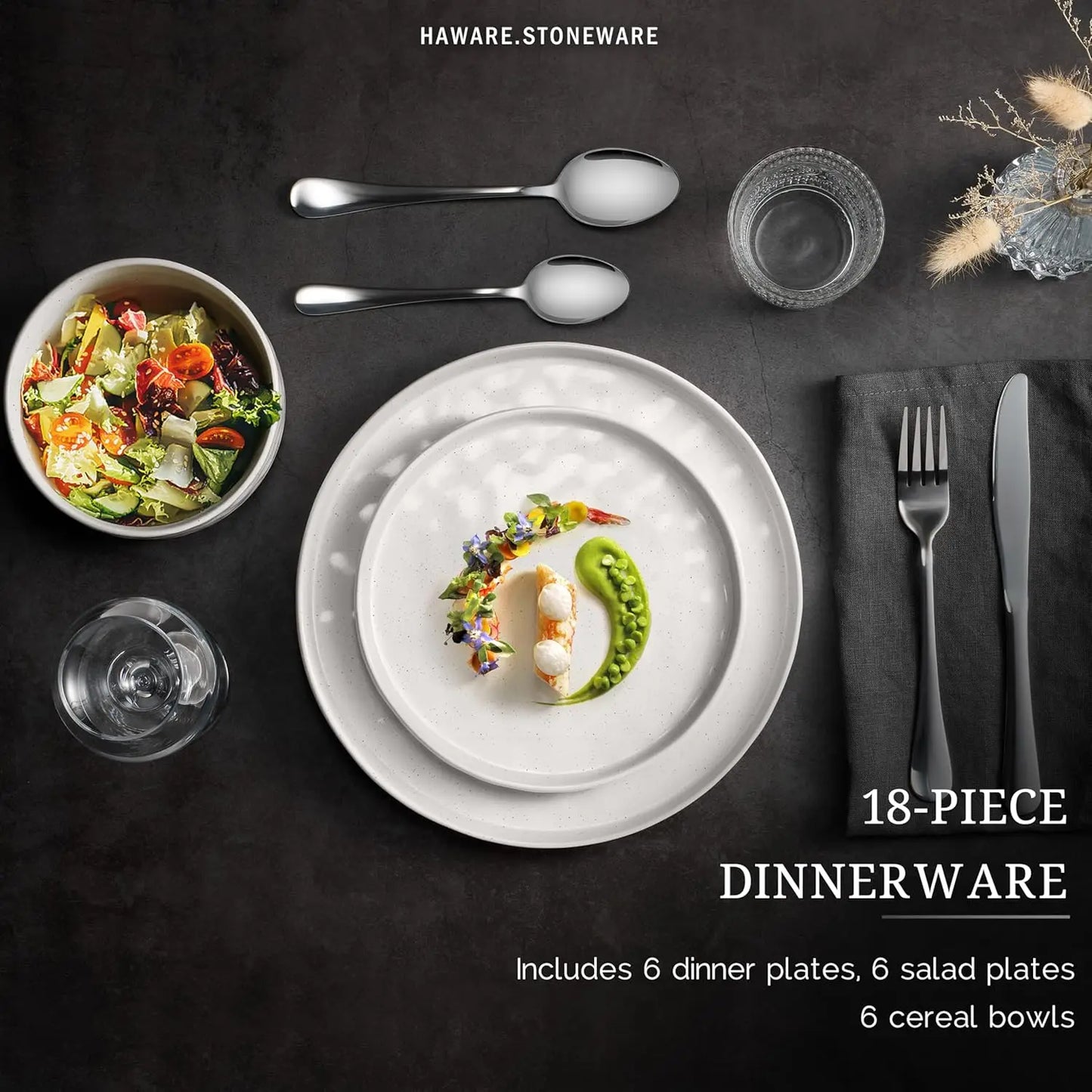 Dinnerware Sets, 18-Piece Plates and Bowls Set, Stoneware Dish Set for 6, Ceramic Dinnerware for Home Restaurant, Chip and Scrat