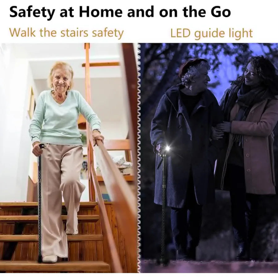 Folding Adjustable LED Walking Cane For Women Men Senior