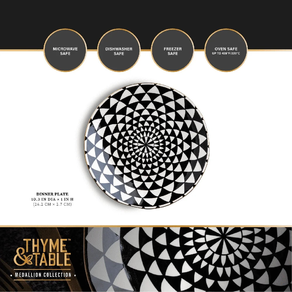 2 Pack Stoneware Dinner Plates Elegant Medallion Design Dishwasher Microwave Safe Round Tableware Ideal Everyday and Special