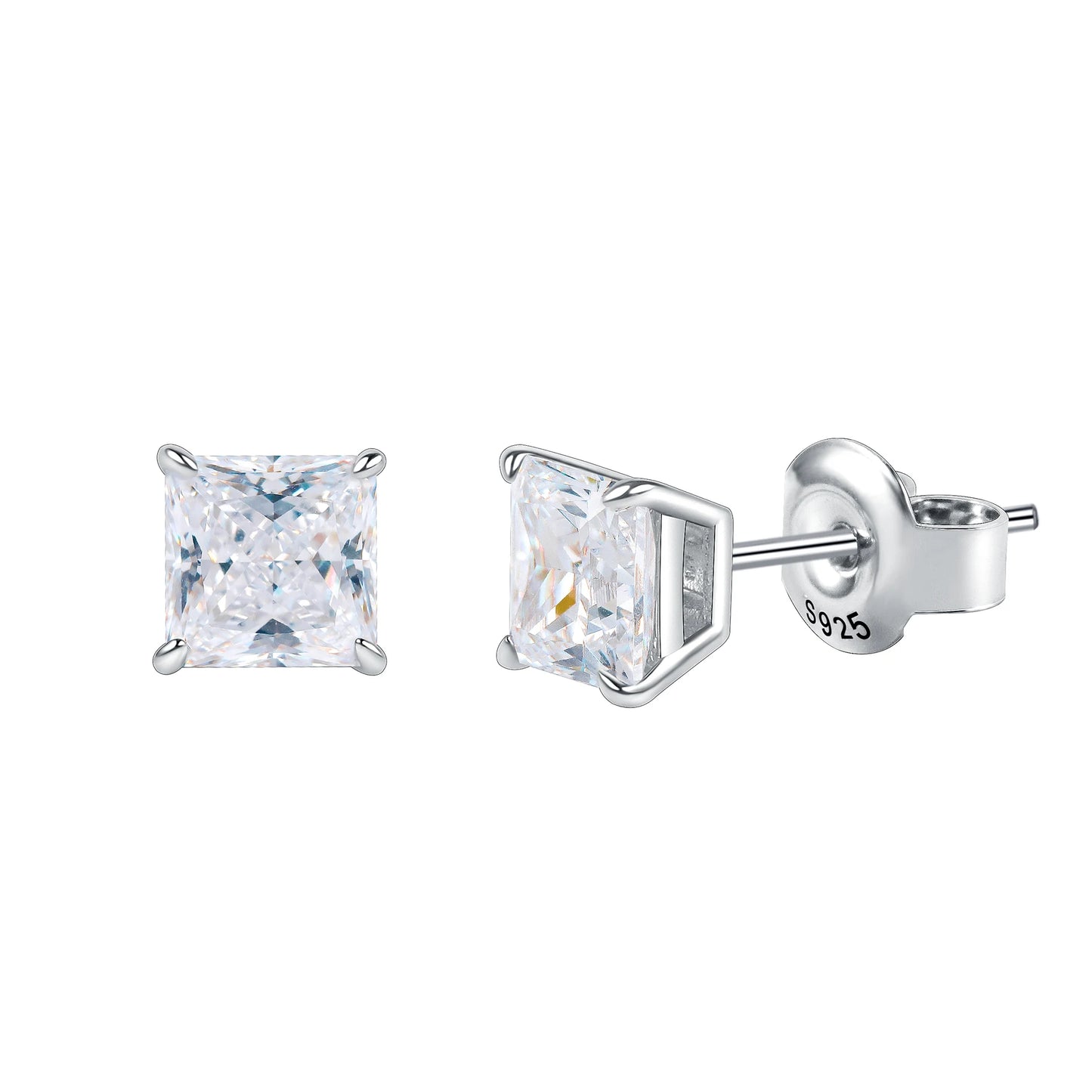 GEM'S BALLET 0.4 - 3.0CT D Color Classic Claw Prong Princess Cut Moissanite Stud Earrings in 925 Sterling Silver Gift For Her