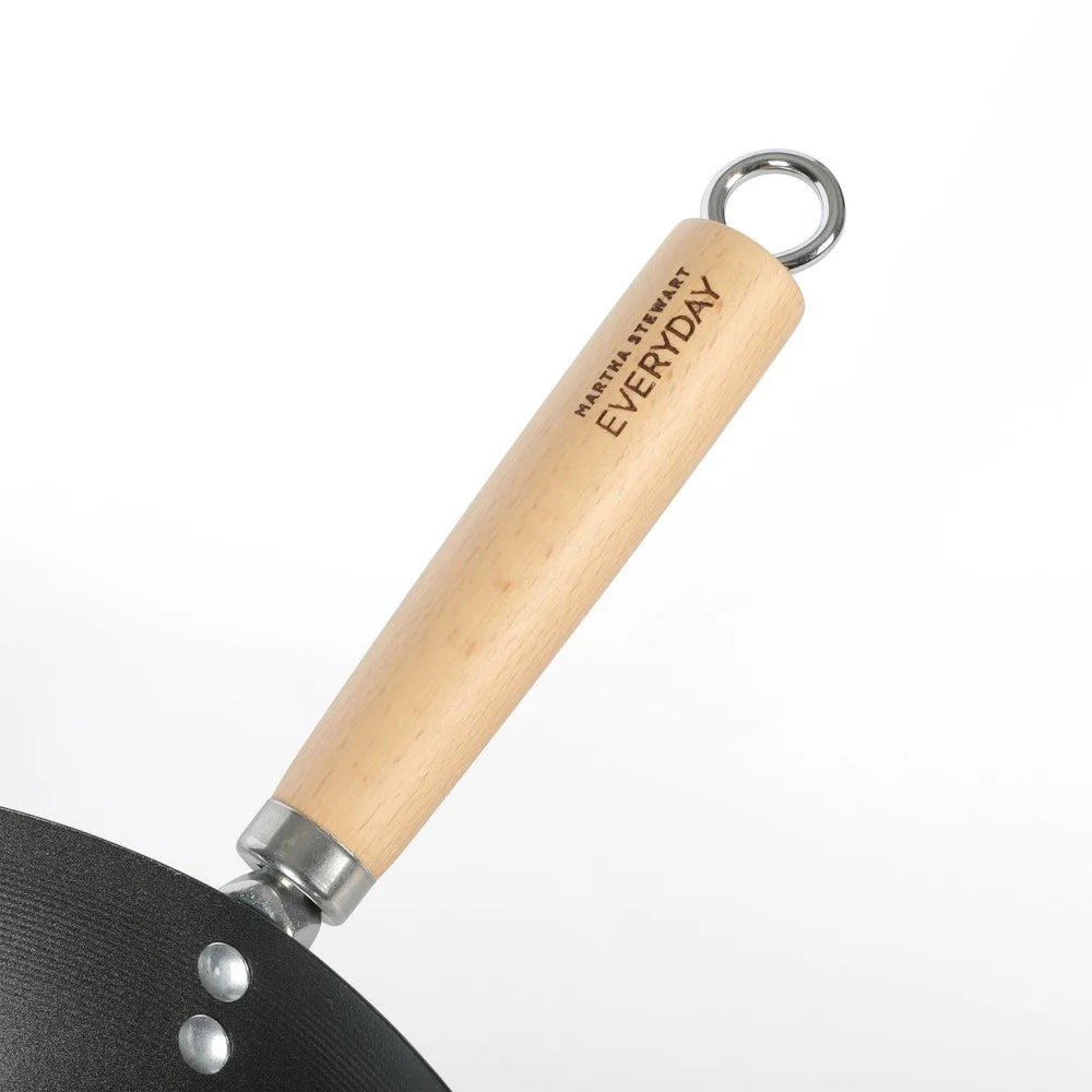 Carbon Steel Wok 14 Inch Nonstick High Heat Cooking Induction Safe Easy Clean Durable Kitchen Essential Cooking Tool