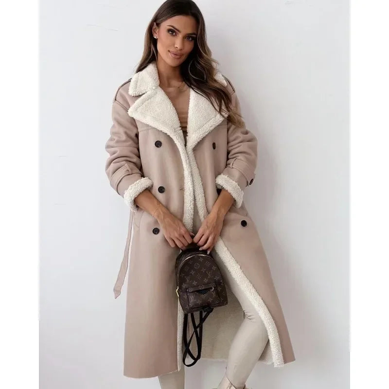 Women Coat Fashion Autumn Winter Clothes Faux Fur Thick Warm Jacket Ladies Long Sleeved Lapel Collar Elegant Soft Coat Outwear