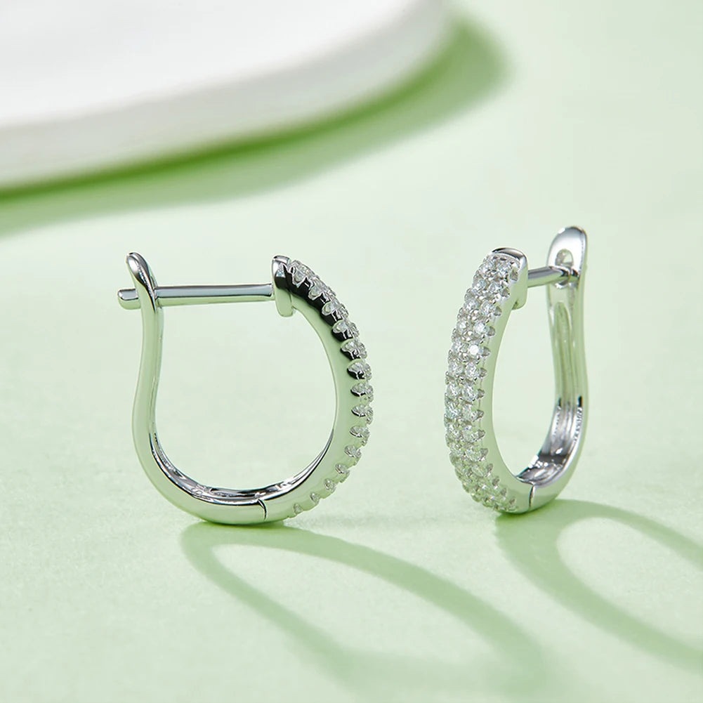 GEM'S BALLET 14K Gold Plated 925 Sterling Silver Hoop Earrings Moissanite U-Shaped Huggie Earrings Hypoallergenic Gift For Her