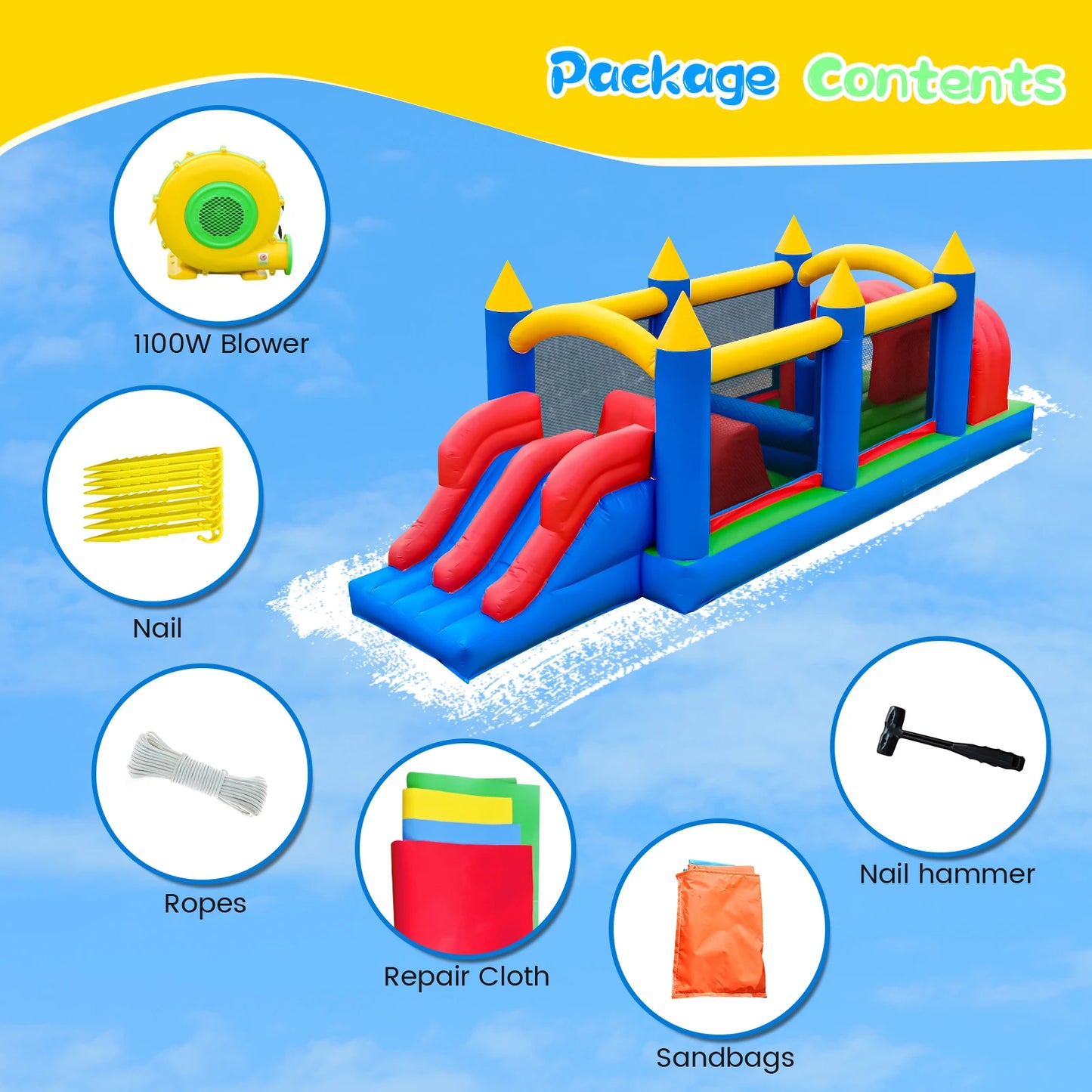 7.3x2.4x2.4m Commercial Grade Inflatable Obstacle Course Bounce House for Kids