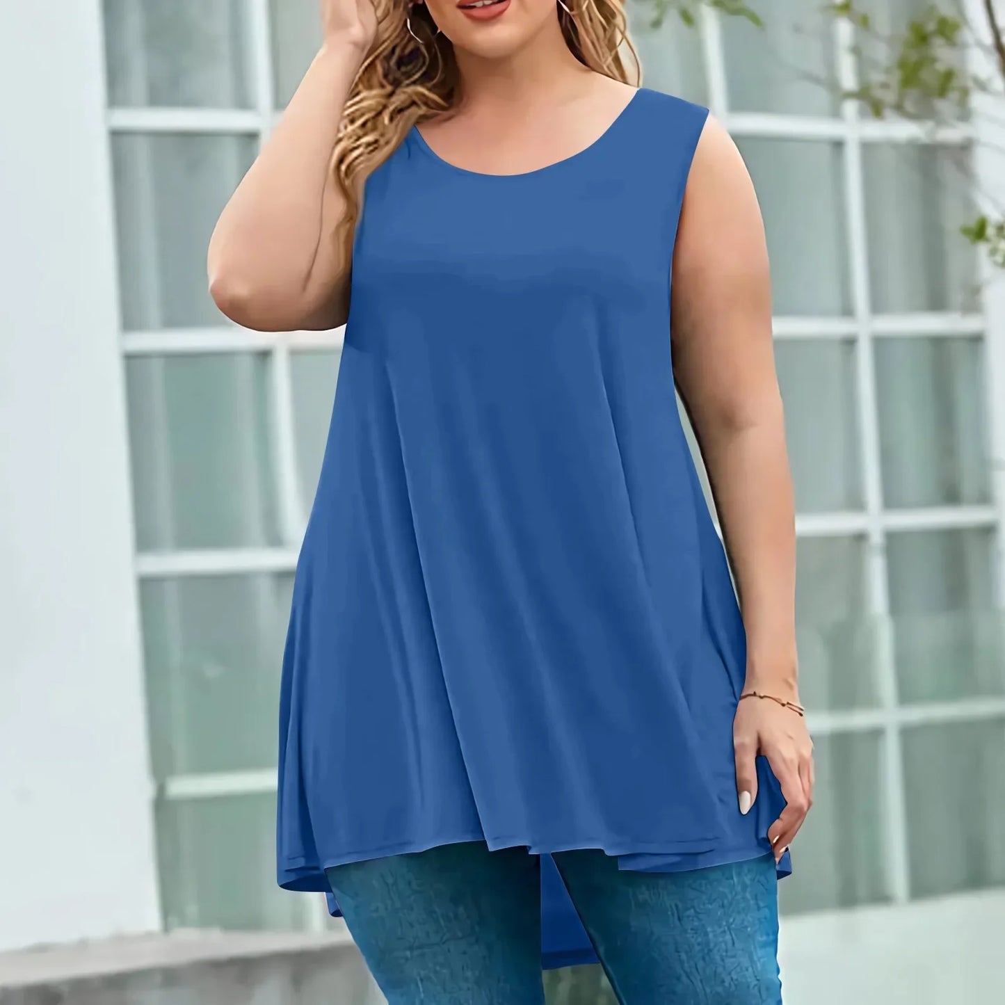 Plus Size Tanks & Camis women's fashion summer round neck sleeveless casual solid color loose pullover top plus size vest tops