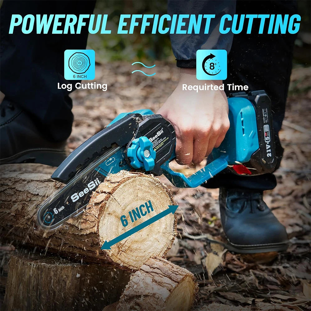 Seesii 6'' Cordless Mini Chainsaw Brushless Electric Chainsaw with 3M with Extension Pole for Tree Trimming Limb Branch Pruner