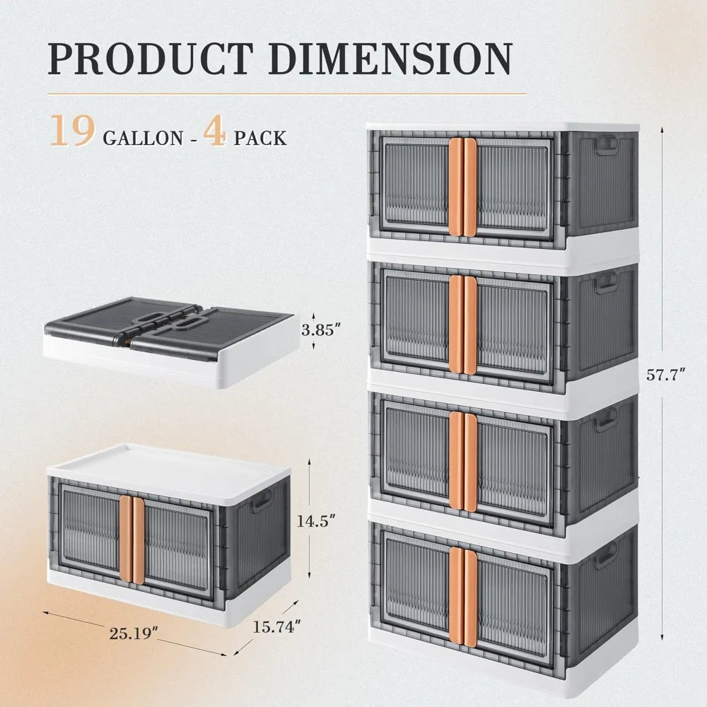 Storage Bins Plastic Collapsible Closet Organizer Bathroom Stackable Storage Box with Lids and Wheels Home Storage (19 Gallon,