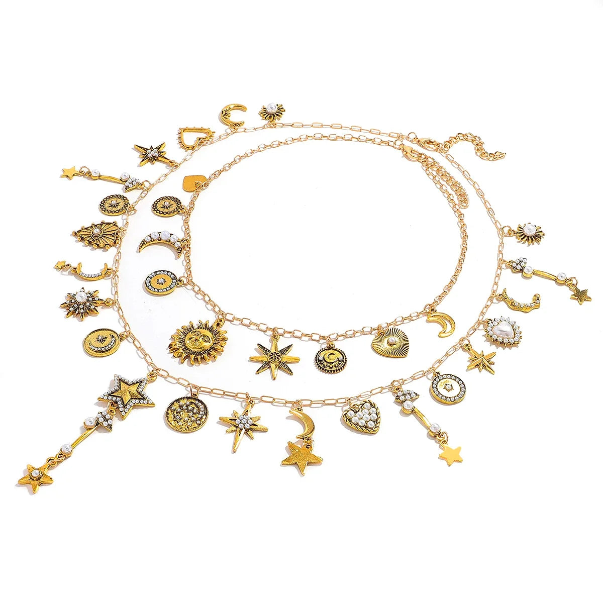 Trendy Double Layer Sun Star Pendant Necklace For Women Ancient Greek Style Lucky Exquisite Jewelry Birthday Gift For Women