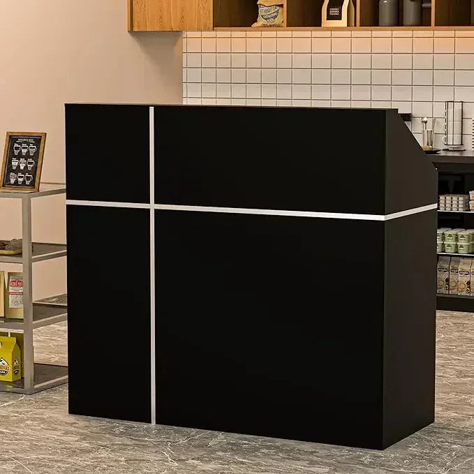 Reception Desk with Counter, 50-inch Checkout Counter with LED Lights Modern Front Table Equipped Lockers & Storage Shelves