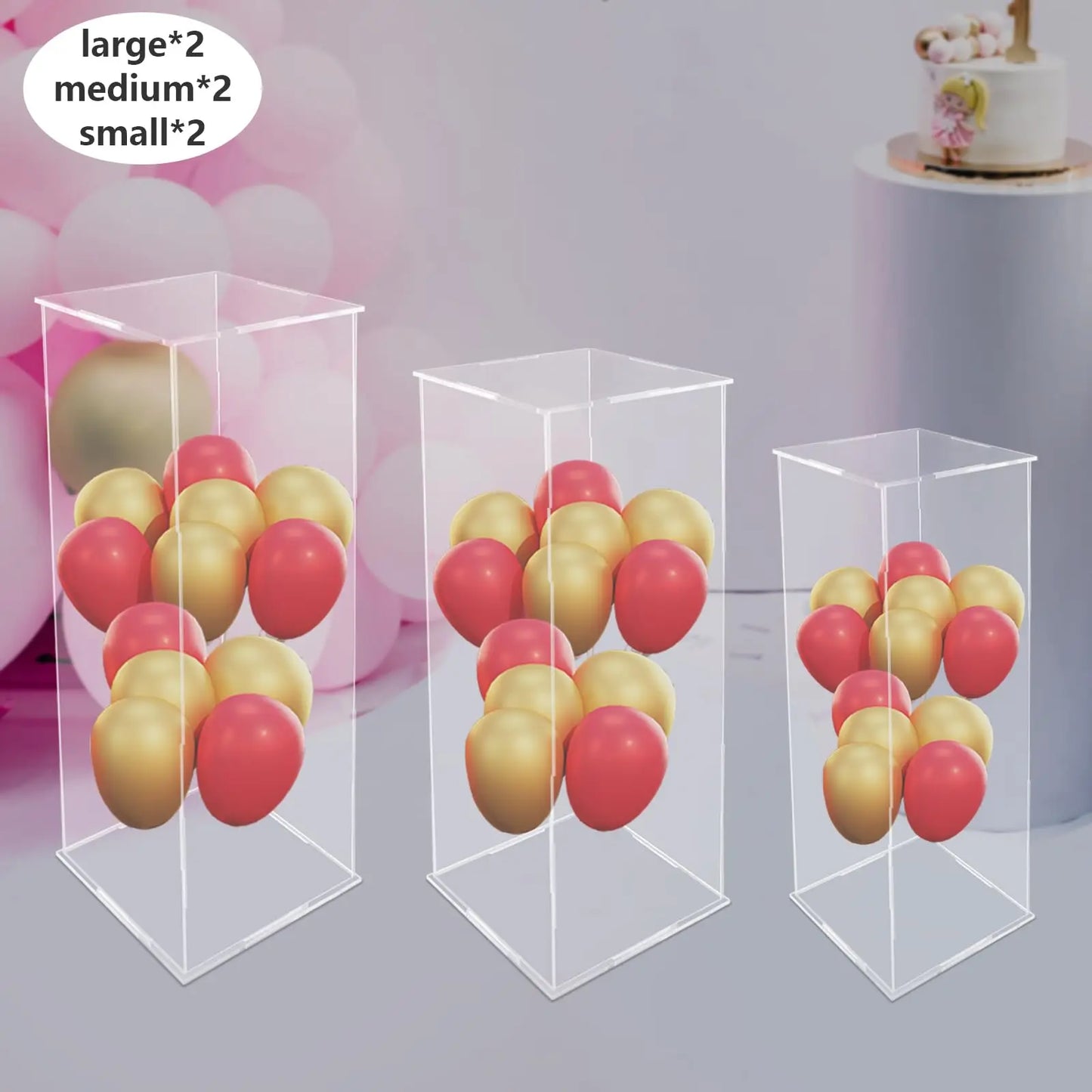2 Pack Acrylic Pedestal Display, Tall Clear Column with Lid Flower Tower Weddings Special Events Display Box Rectangle Stand Whi