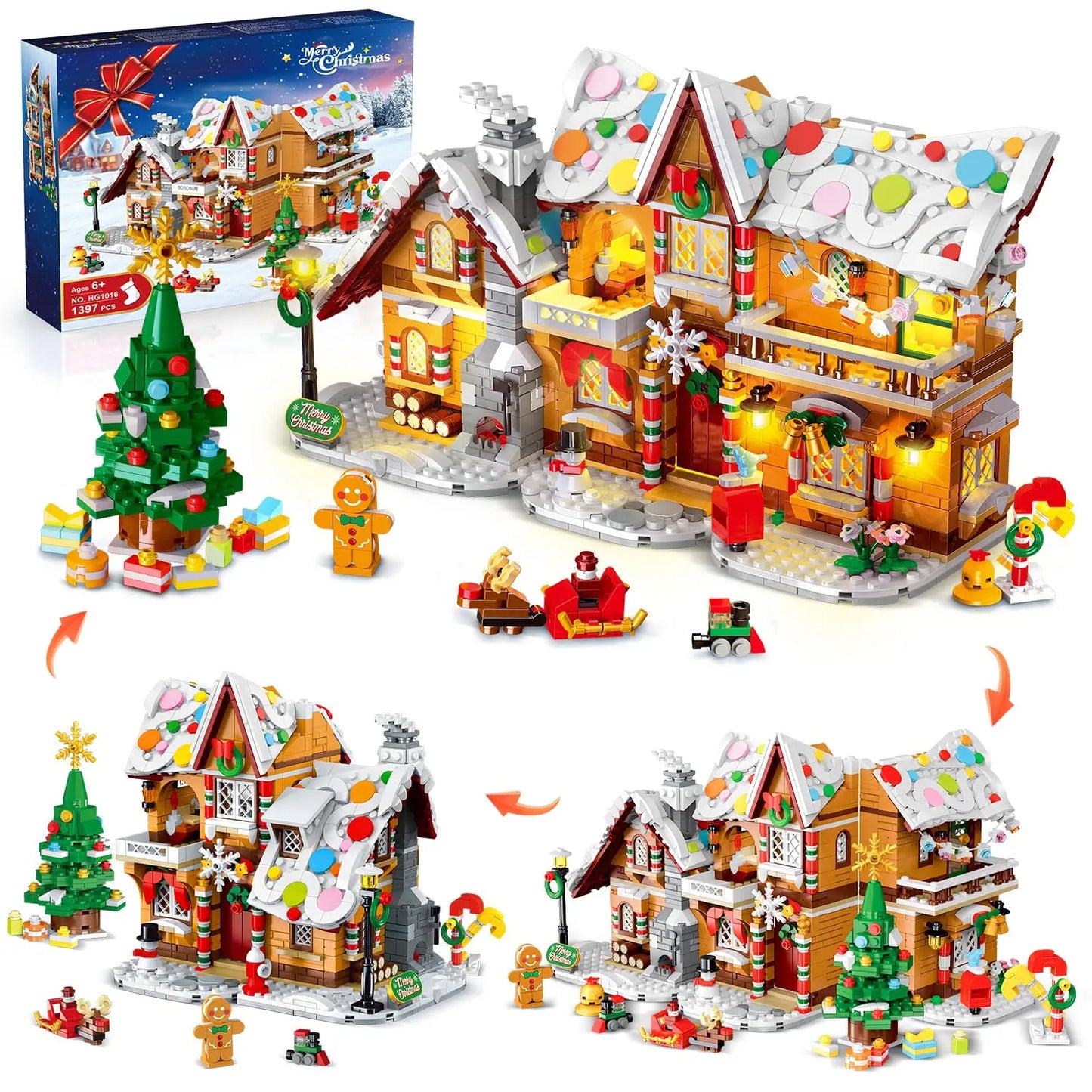 Gingerbread House Building Toy With LED Light 3 Modes Santa