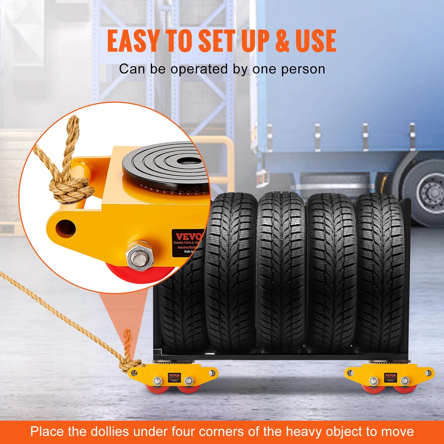 SucceBuy All-Steel Industrial Machinery Mover Pallet Trolley 6T Small Carrying Tank W/ 360Degree Rotation for Transporting Cargo