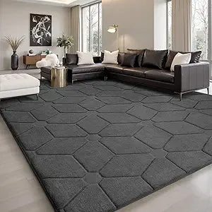 Area Rugs 9x12 Living Room, Soft Large Area Rug Fluffy Grey Rugs for Bedroom,Machine Washable Area Rug Non Slip Carpet Rug for