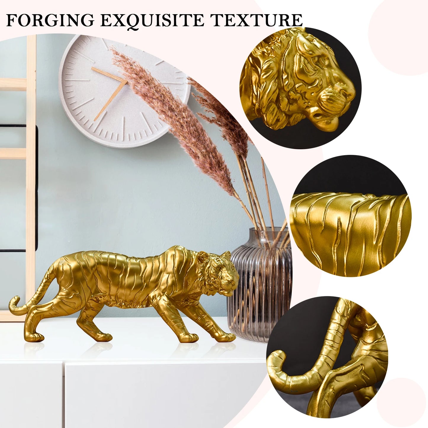 Resin Tiger Casting Animal Figurine Christmas Gift Gold Modern Tiger Sculpture Artworks Collectibles for Home Living Room Decor