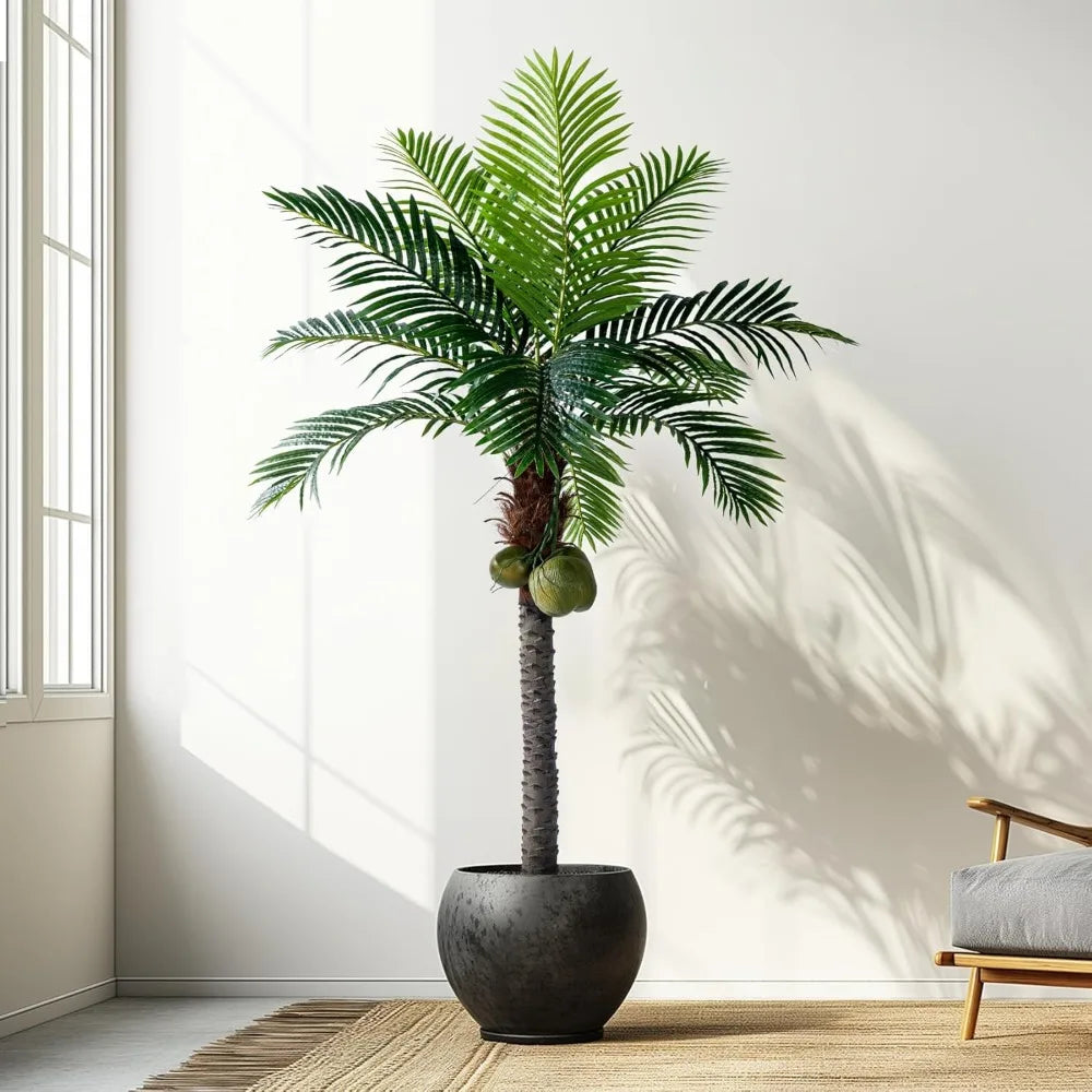 6FT Artificial Phoenix Palm Tree with Coconut Fruit Outdoor Indoor Decor Large Faux Coconut Silk Palm Tree Tropical Fake Tree La