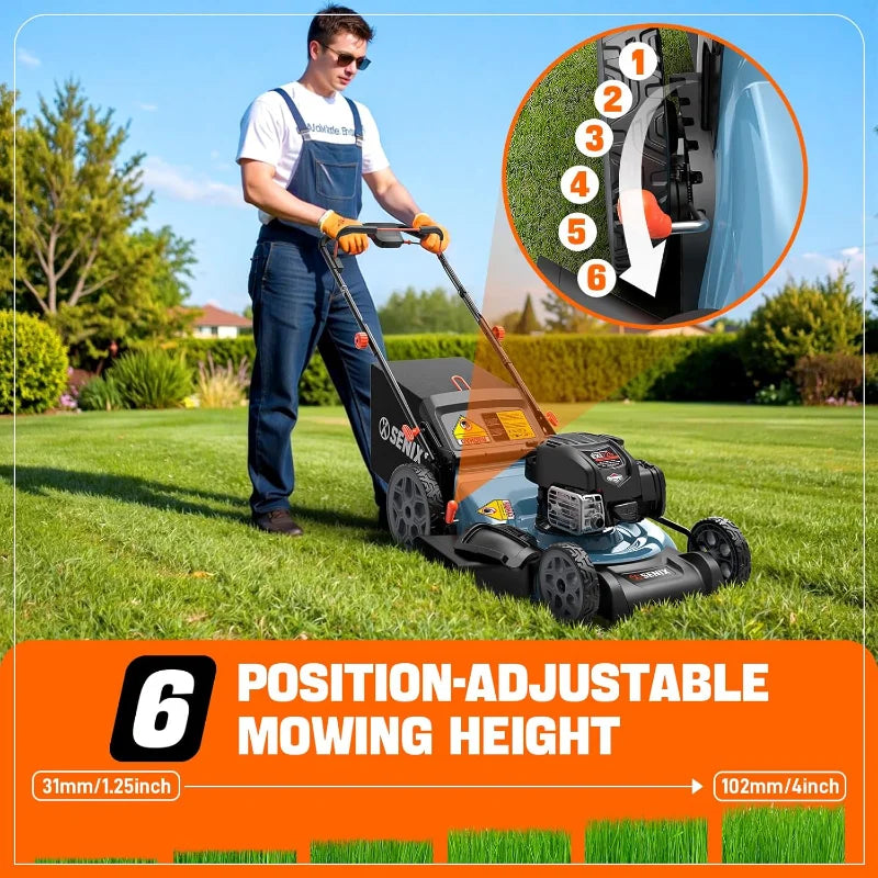 SENIX LSSG-H2 22-Inch Self Propelled Gas Lawn Mower with 163 cc 4-Cycle Engine, 3-in-1 Rear Wheel Drive Variable Speed Lawnmower