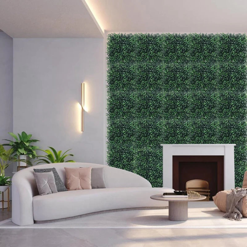 4PCS Artificial Green Wall Background Decoration Simulated Green Wall Background Decor 25cm Milan 81 Grass Head with 15 Flowers