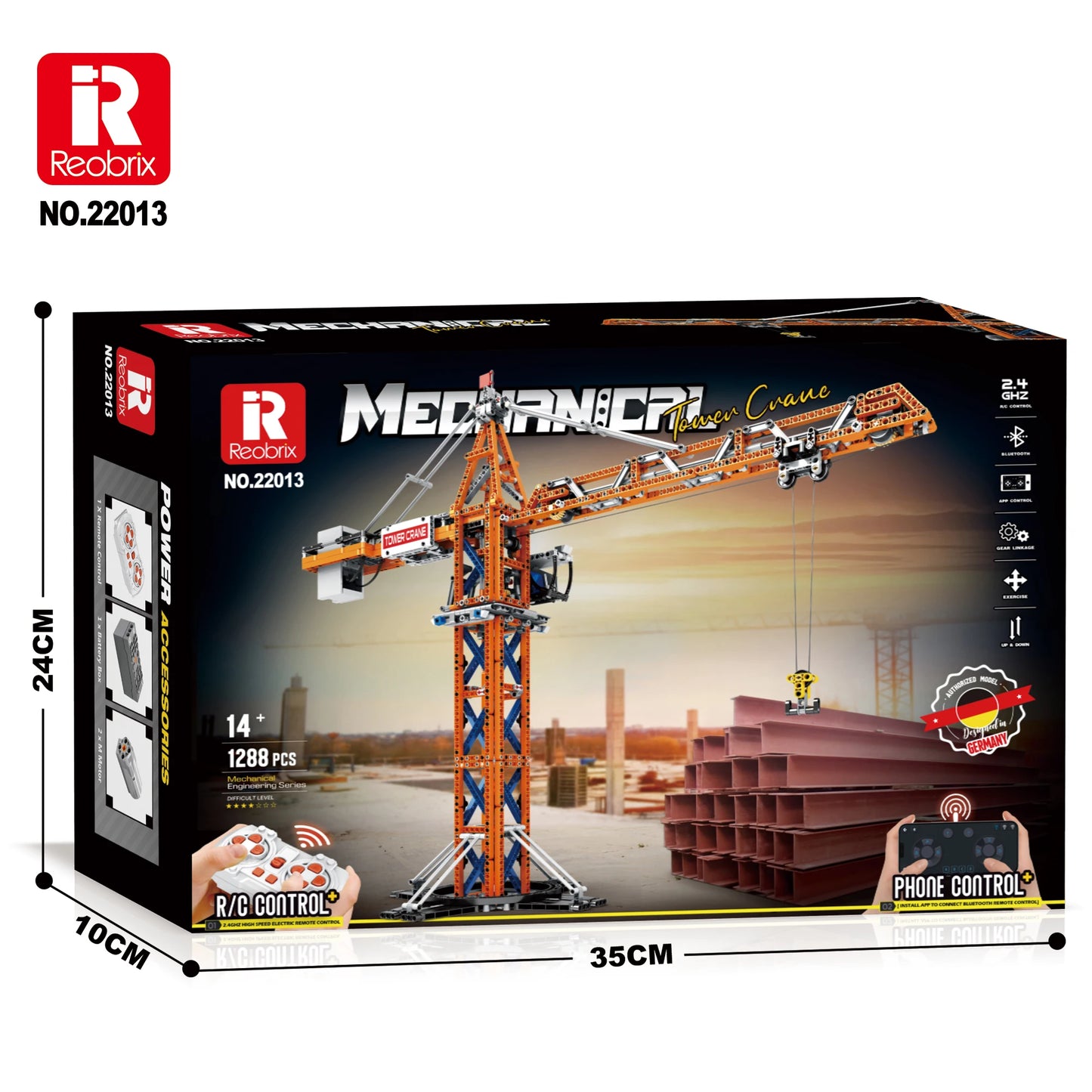 1288PCS Remote Control Tower Crane Building Blocks MOC Model Tower Crane Electric Technology Bricks Children's DIY Assembly Toys
