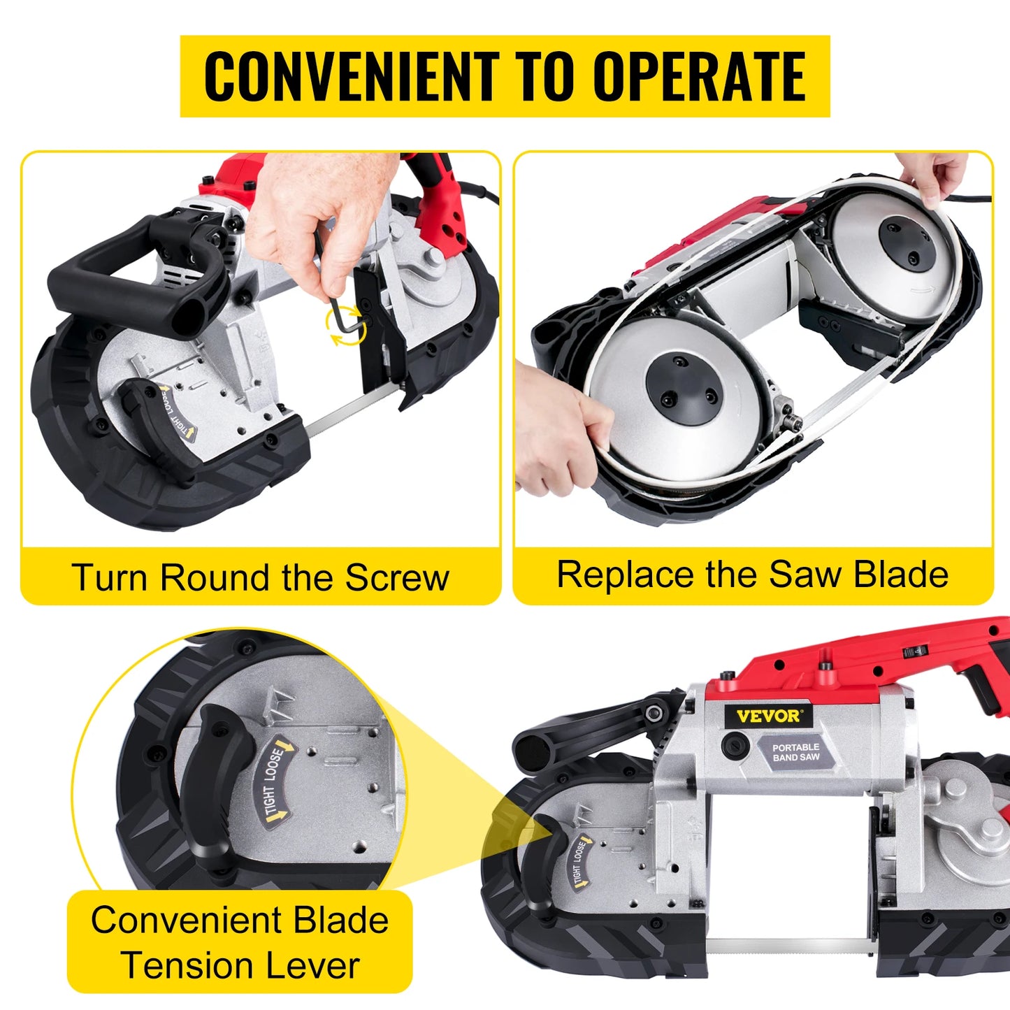 SucceBuy Portable BandSaw 5Inch Cutting Capacity Cordless Variable Speed 10Amp Motor Deep Cut Bandsaw for Metal Wood Pipes Rebar