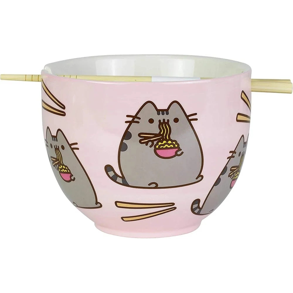 Pusheen Ramen Bowl and Bamboo Chopsticks Set High-Quality Stoneware Kitchen Gift Microwave Dishwasher Safe 18oz Fun Dining