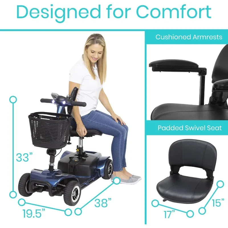 Wheel Mobility Scooter - Electric Powered Wheelchair Device - Compact Heavy Duty Mobile for Travel, Adults, Elderly - Lon