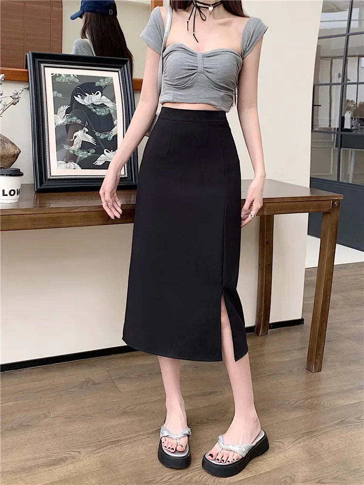 Plus Size Casual Skirt For Women High-waisted Medium-length A- line Long Dress Slimming Design Sensibility Niche Summer New A...