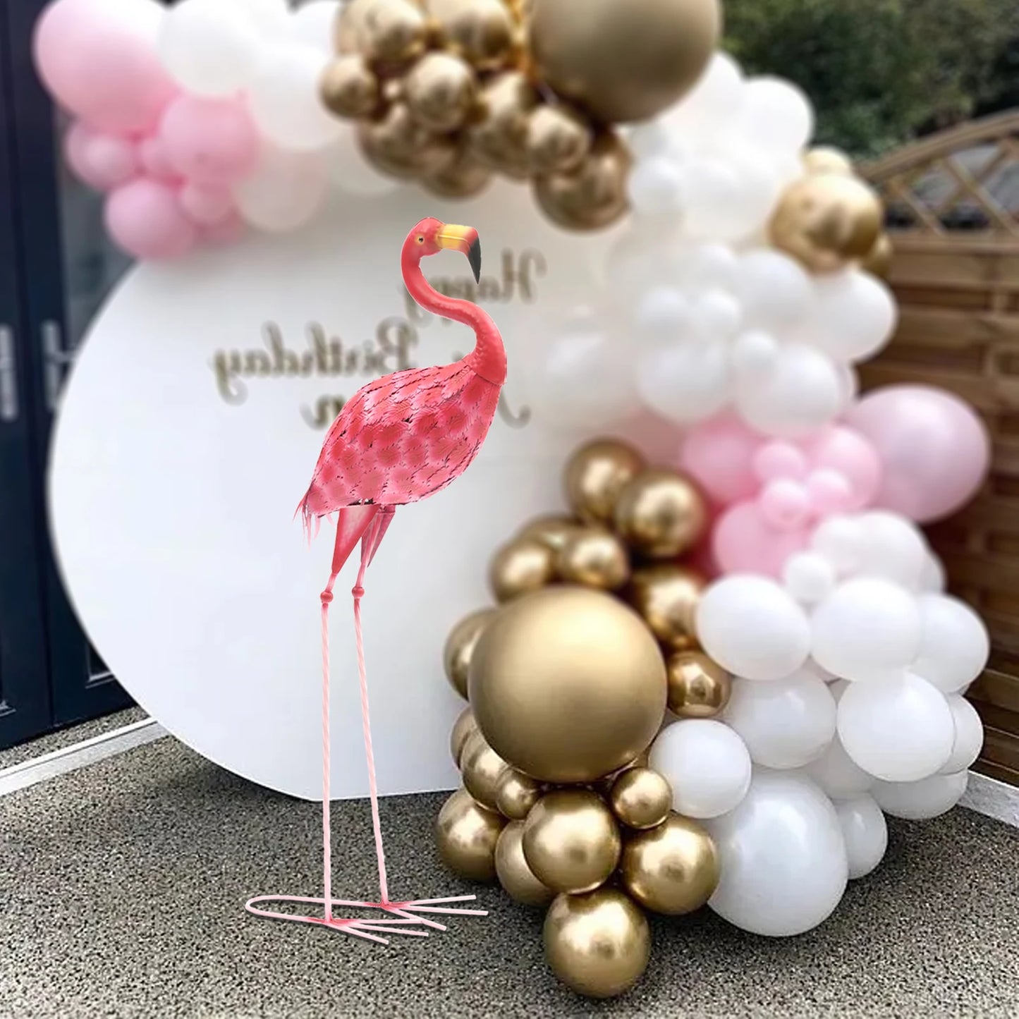 1 Pcs Pink Flamingo Metal Sculpture Garden Statues Large Bird Sculptures Yard Art Outdoor Decoration