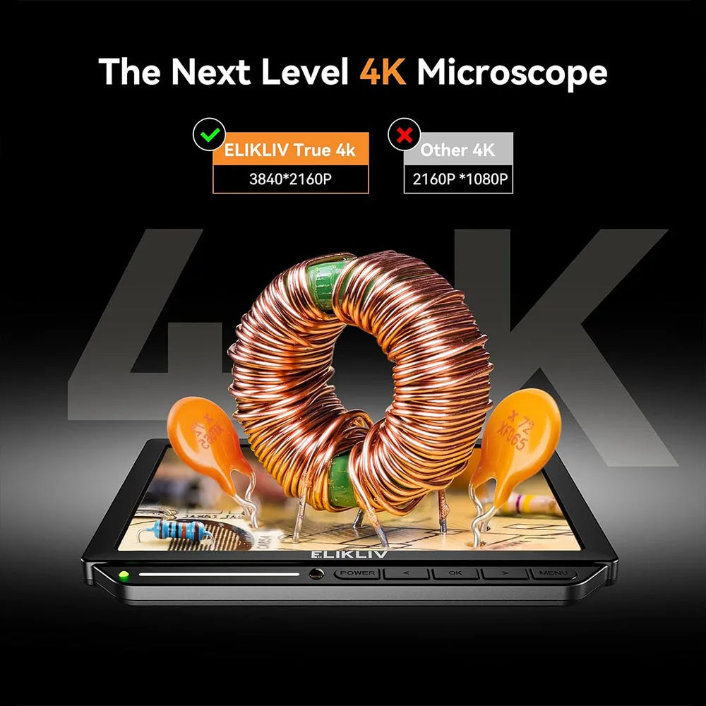 Elikliv EM4K-AF Autofocus 4K Digital Microscope 2000x HDMI Soldering Microscope for Electronic Repair 8" Coin Amplifier 10"Stand
