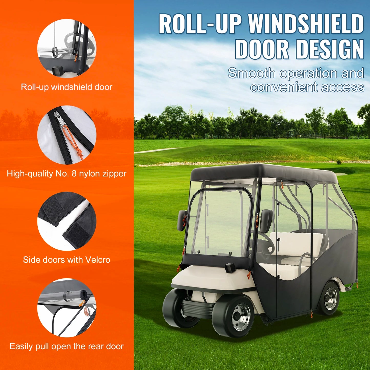 SucceBuy Golf Cart Enclosure 420D Polyester Driving Enclosure with 4-Sided Transparent Windows 4 Passenger Club Car Cover