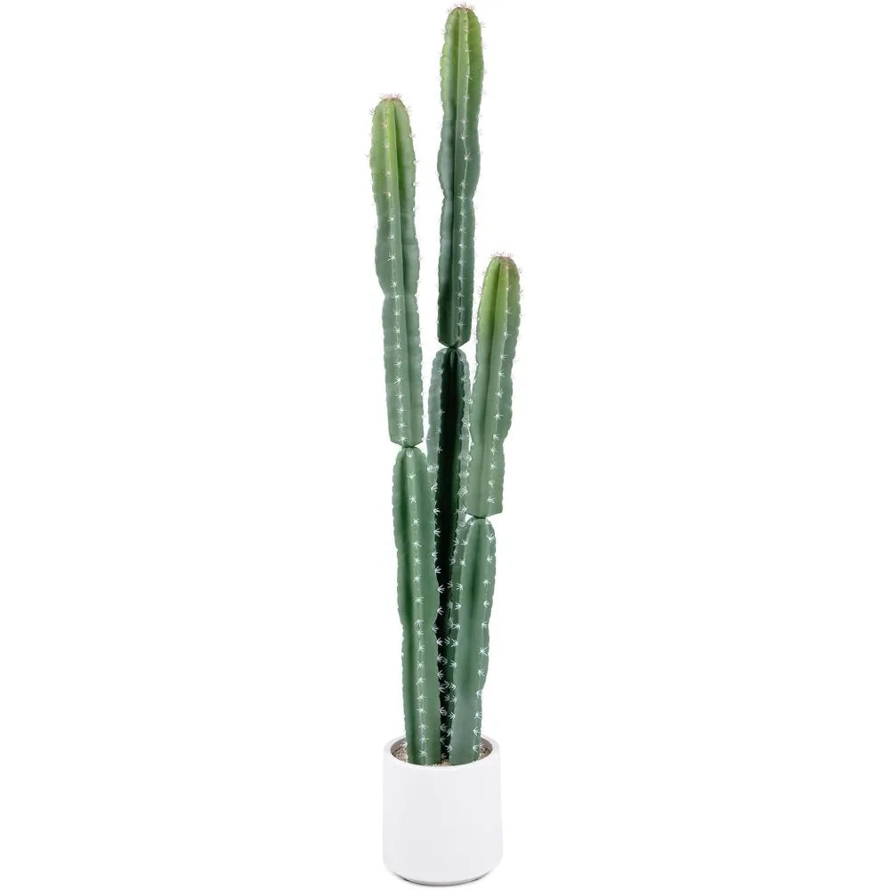 UV Resistant 5ft Large Artificial Cactus with White Decorative Planter, 60in Realistic Faux Cacti Indoor, Lifelike Fake Cactus P