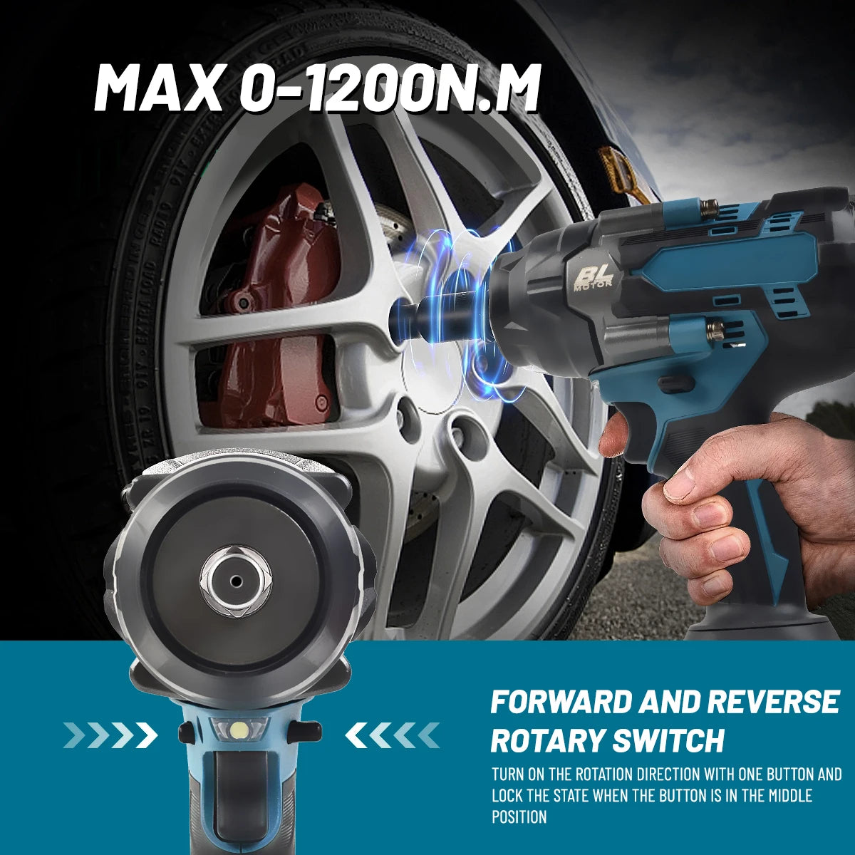 1200N.M Torque Brushless Electric Impact Wrench 1/2 inch Cordless Wrench Screwdriver Power Tools for Makita 18V Battery
