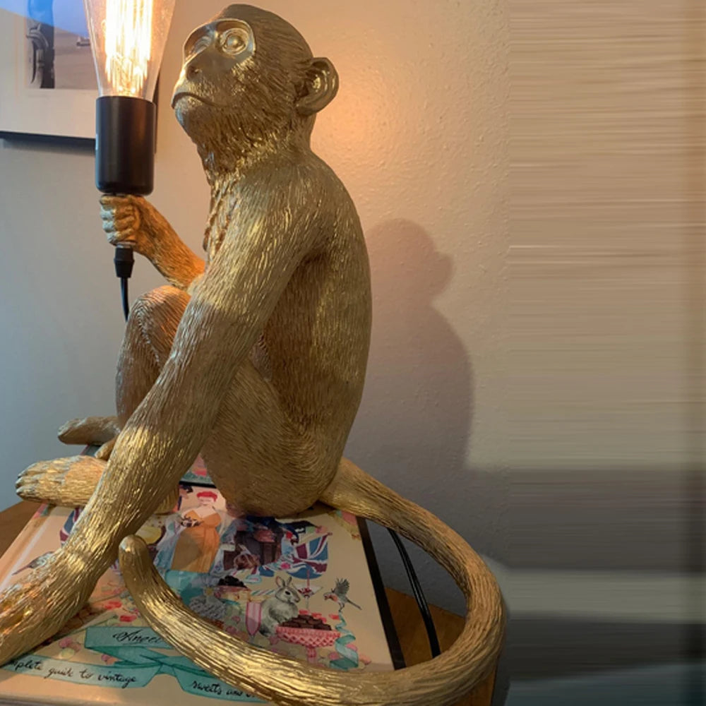 Resin Monkey Table Lamp Sitting Monkey Light Indoor Table Light Fixture Decor