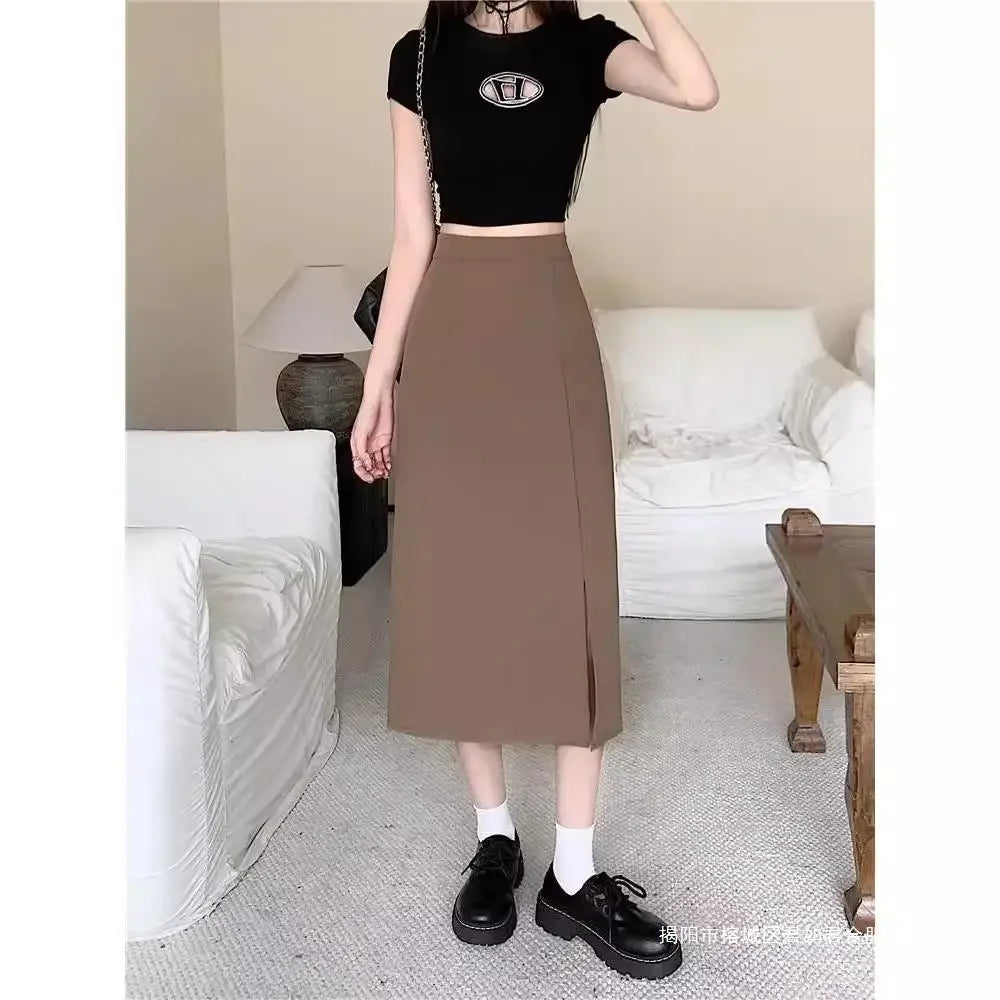 Plus Size Casual Skirt For Women High-waisted Medium-length A- line Long Dress Slimming Design Sensibility Niche Summer New A...